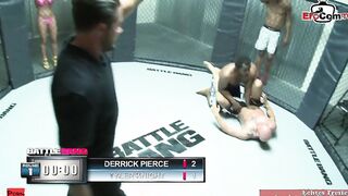 Blonde bimbo with natural tits fucks into a boxing ring