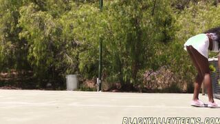 Ebony teen from next door Daya Knight bounces on white tool