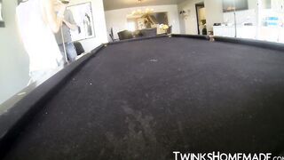 Hot twinks threesome fuck each other bareback on the table