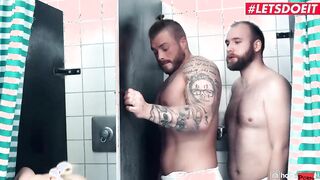 HORNYHOSTEL - Huge Breasts Blonde Angel Wicky Surprise three Way Inside The Shower - LETSDOEIT