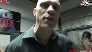 Anal sex with a blonde slut with gigantic breasts and