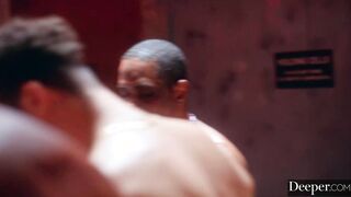 Deeper. Infamous Vicki Chase in large cell block blowbang