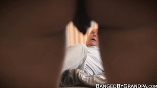 Gorgeous young babe fucks grandpa for a mouthful of cum