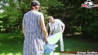 German housewife amateur public three-way FFM