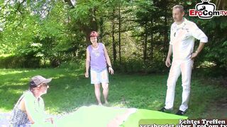 German housewife amateur public three-way FFM