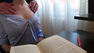 Student hard fucked teacher with big tits before test