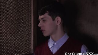 Daddy seduces twink into hard forbidden church barebacking