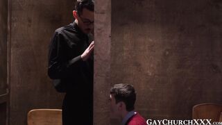 Daddy seduces twink into hard forbidden church barebacking
