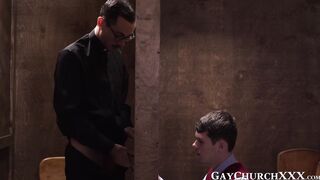 Daddy seduces twink into hard forbidden church barebacking