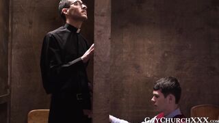 Daddy seduces twink into hard forbidden church barebacking