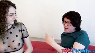 Smalltitted teen orally pleases two dicks to make it big