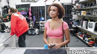 Huge tits ebony sucking and fucking a pawn broker