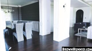Petite ebony teen slammed in the kitchen