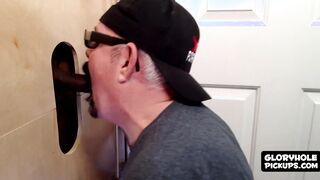 Fat dude loves sucking glory hole cocks more than anything
