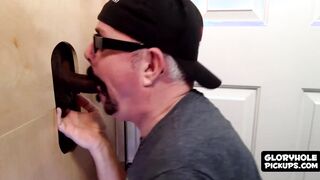 Fat dude loves sucking glory hole cocks more than anything