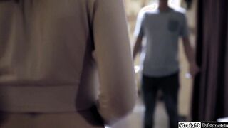 Guy rims teen babysitter in the kitchen