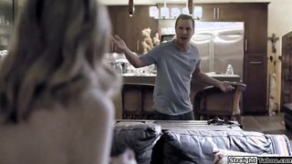 Guy rims teen babysitter in the kitchen