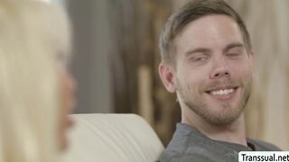 Busty Tgirl gives stepbro blowjob tips