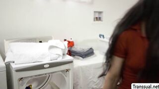 Tight babe gets fucked while stucked in washing machine