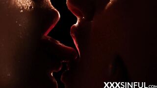Sapphic babes slowly licking each others pussy