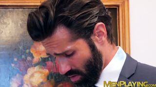 Stud gets his butt hole drilled by businessman as he moans