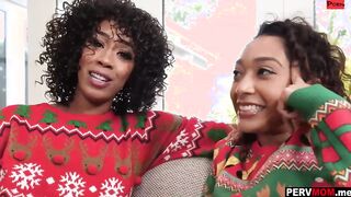 Black stepmom Misty Stone and step-daughter Sarah Lace xmas three way fun