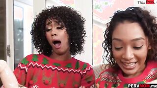 Black stepmom Misty Stone and step-daughter Sarah Lace xmas three way fun
