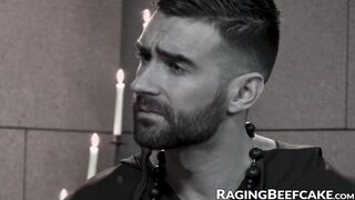 Tattooed mechanic gets robbed and ass fucked by two thieves