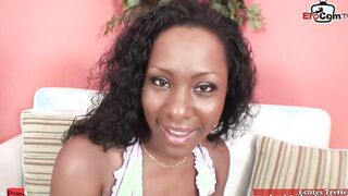 Black hoe with small titted sucks a white dick in