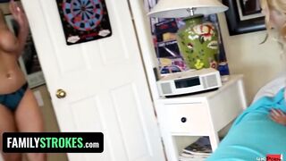 FamilyStrokes - Long Boobed Stepmom Gives Turned On Step Daughter Alina West And Her Bf Anal Sex Lesson