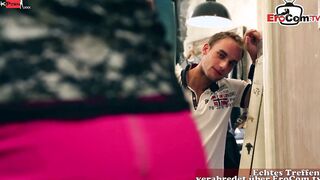Short haired German Milf with huge boobs banged! a customer inside the shoppin Centre
