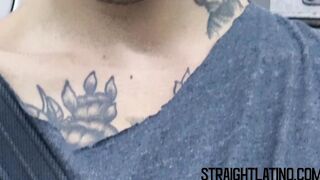 Tattooed Latino guy barebacked hard in a threesome