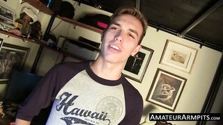 Skinny bum driller jacks off his hairy rod and cums solo