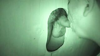 Auntie bob create a hidden gloryhole in a public restroom