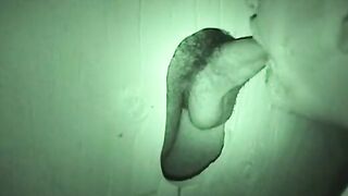 Auntie bob create a hidden gloryhole in a public restroom