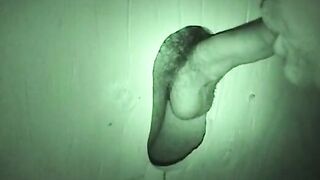 Auntie bob create a hidden gloryhole in a public restroom