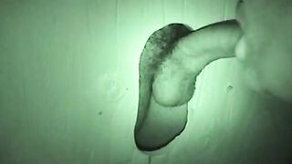 Auntie bob create a hidden gloryhole in a public restroom