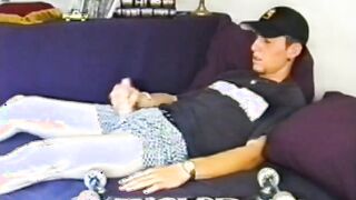 Good looking skater pulls out his cock and jerks it off