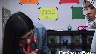Lovely Mia Khalifa swallows big dick in POV threesome