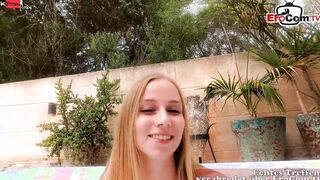 Bombshell German 19 Yo with natural jugs fucks into the Pool