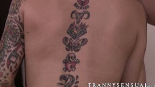 Shemale TS cougar rides massive cock while moaning in joy