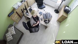 Beautiful blondie bent over and fucked hard in office