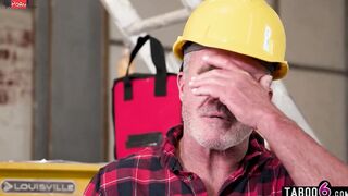 Step Daughter plowed at a construction site in front of dad