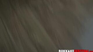 Good looking babes have a bukkake session with hung guys