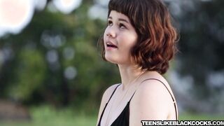 Brunette teen with natural tits gets hammered outdoor by BBC