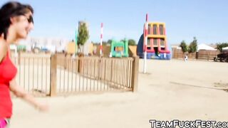 Three stunning porn stars suck and fuck lucky dudes
