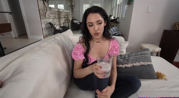 Selena Ivy is cool off into the living room when her stepbrother Johnny brings her some