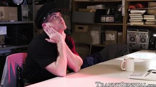 Muscular security guard bangs beautiful tranny babe