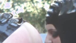 Luscious lesbo Raven toyed outdoors by babe in latex