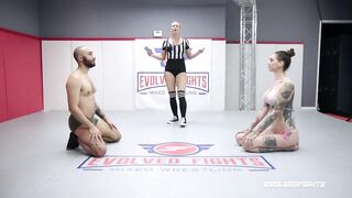 Mixed Wrestling Sex Fight Rocky Emerson Against Oliver Davis And Loser Gets Stuffed Full Of